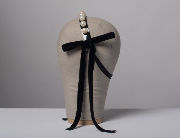 Amelia Pearl Velvet Ribbon Headpiece