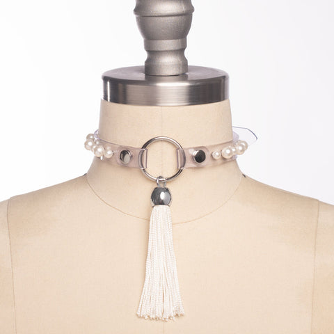 Pearl Tassel Choker Collar - Clear PVC - Ready to Ship