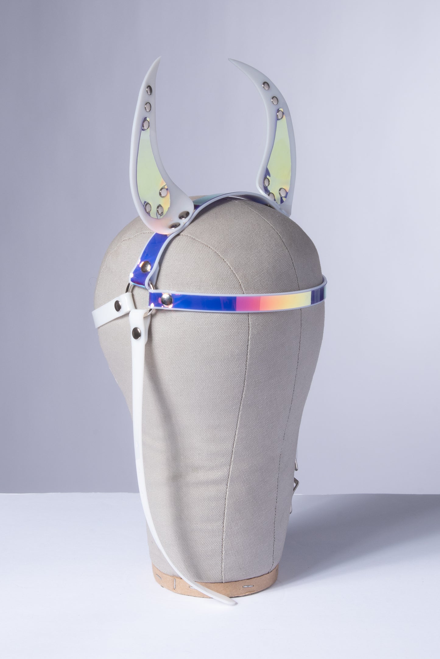 White Holographic Devil Horns Headpiece