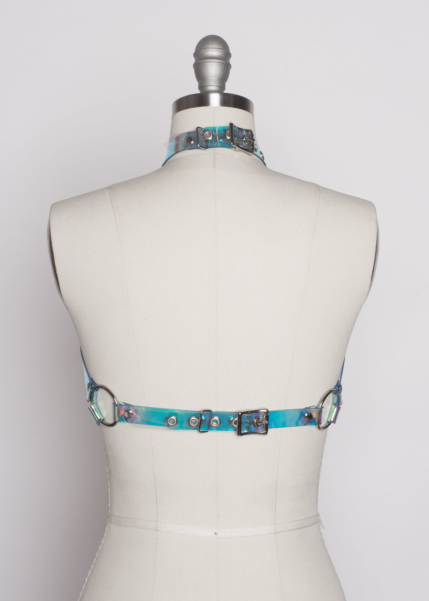 Apatico holographic harness bra top - Holographic pastelgoth - rainbow iridescent clear pvc - back