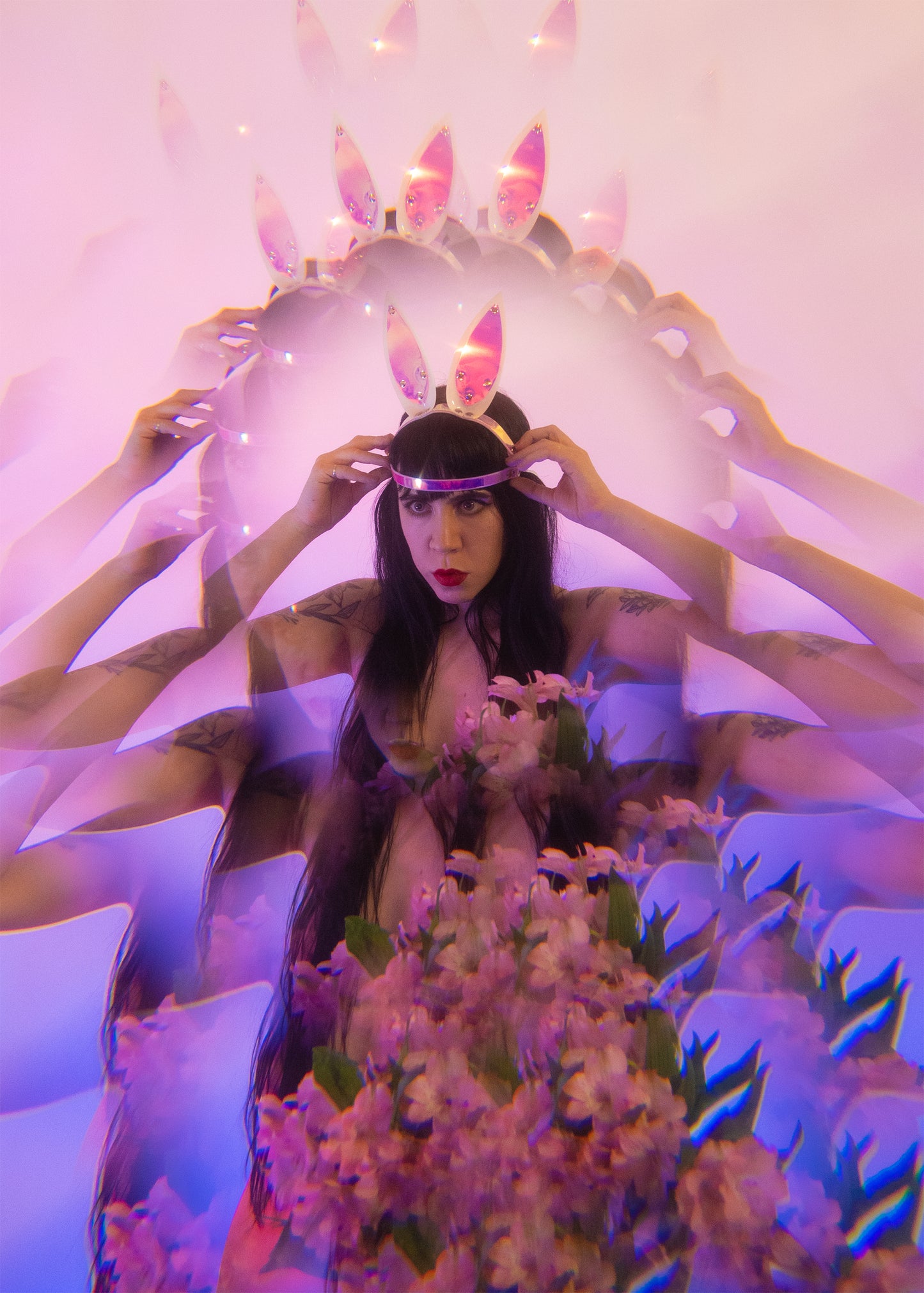 White Holographic Bunny Ears Headpiece