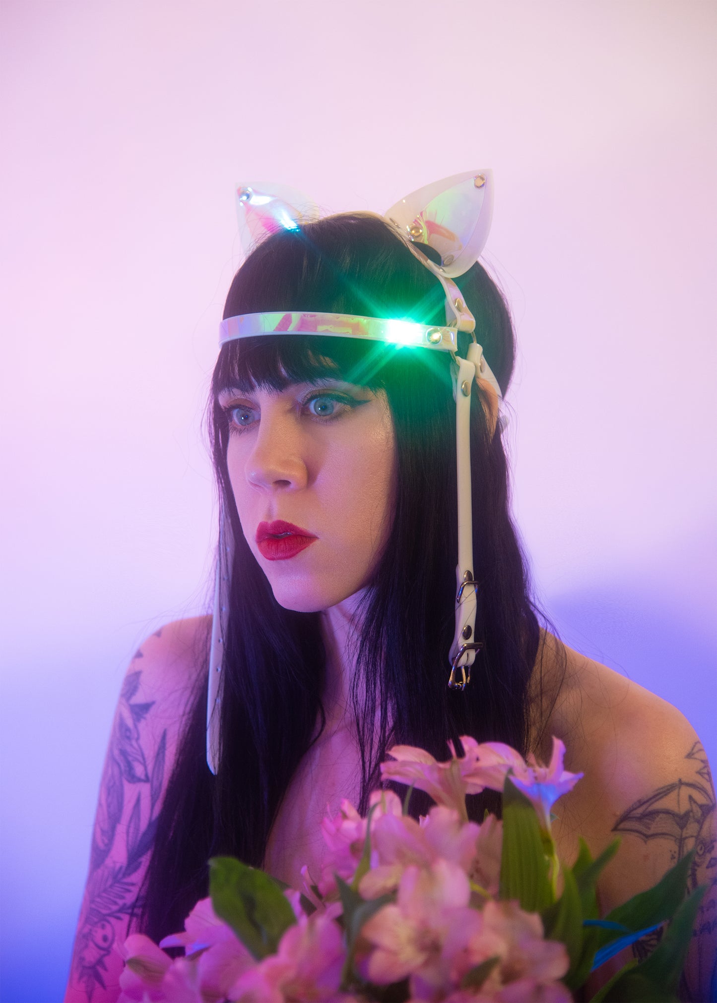 White Holographic Cat Ears Headpiece