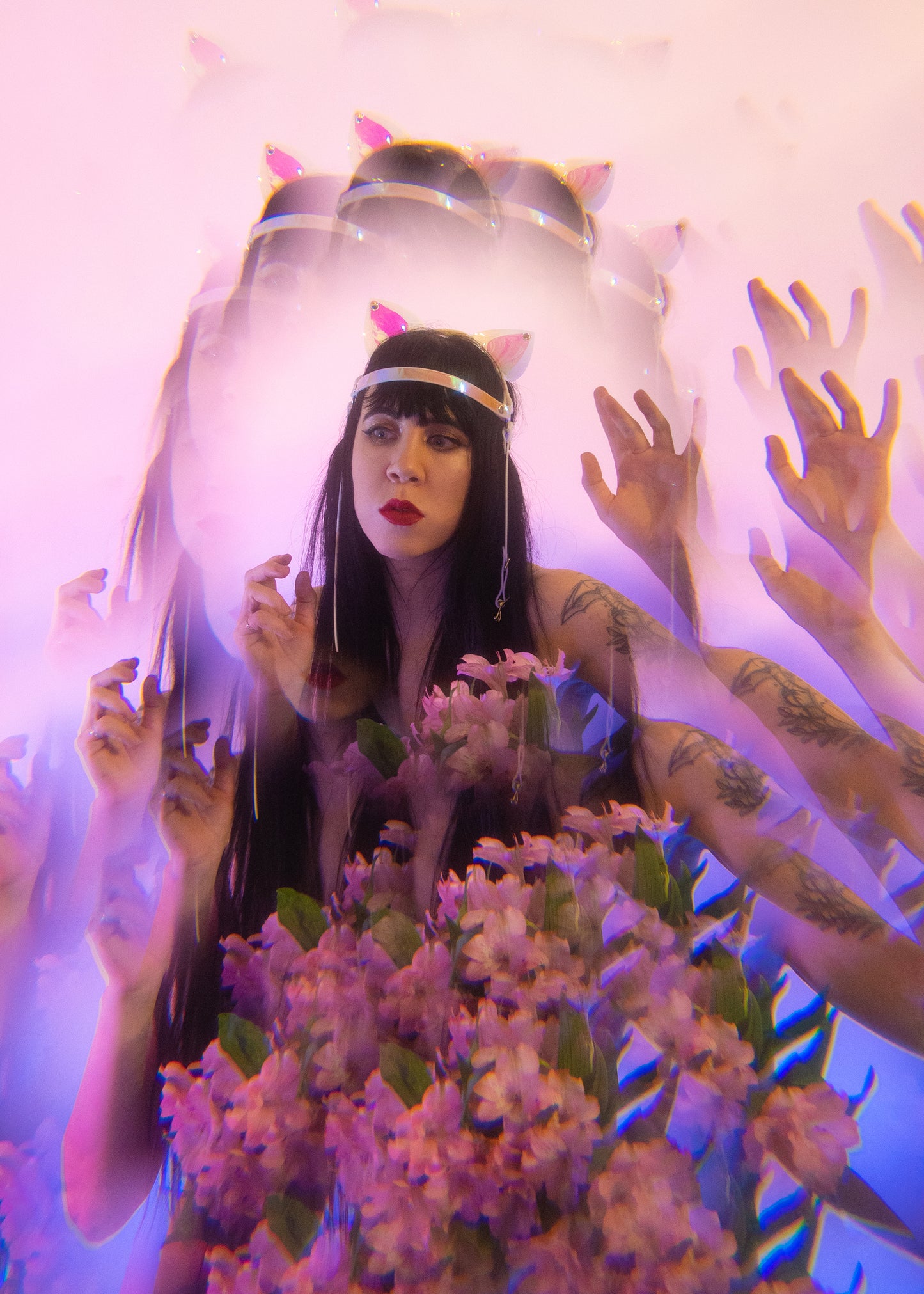 White Holographic Cat Ears Headpiece