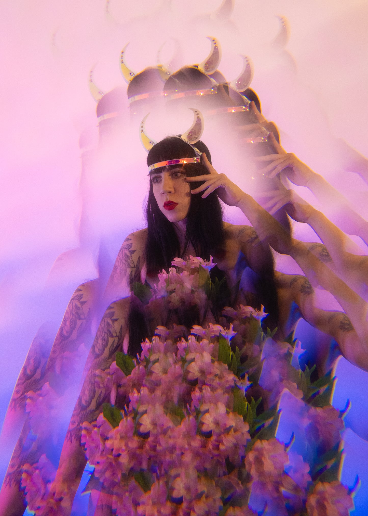 White Holographic Devil Horns Headpiece