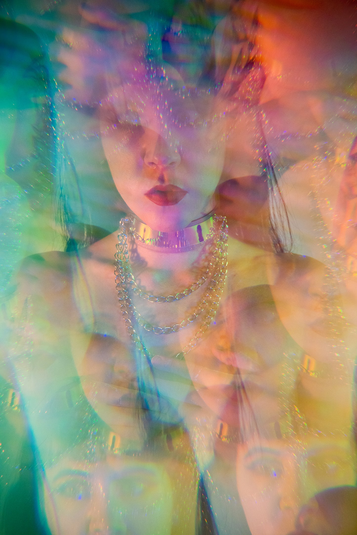 Holographic Draped Chain Choker Collar