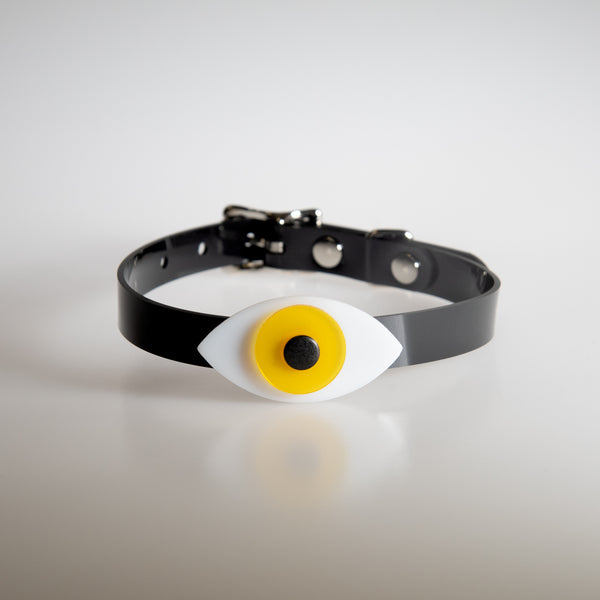 Apatico eyeball choker collar in yellow for Pride.