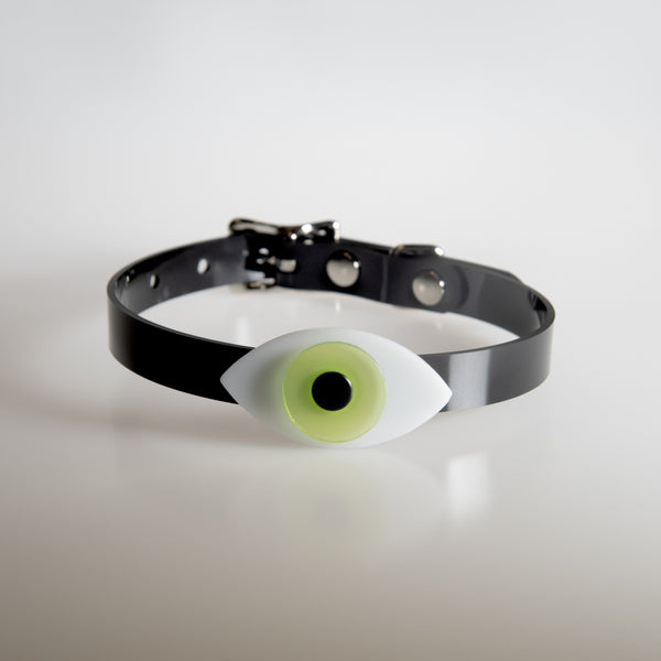 Apatico eyeball choker collar in lime green for Pride.