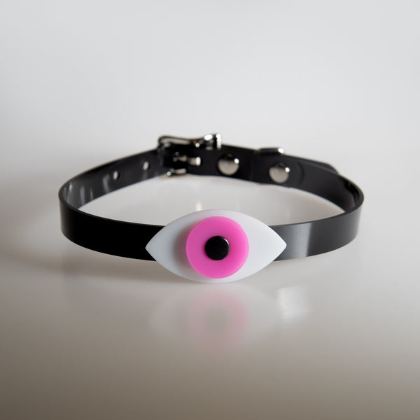 Apatico eyeball choker collar in pink for Pride.