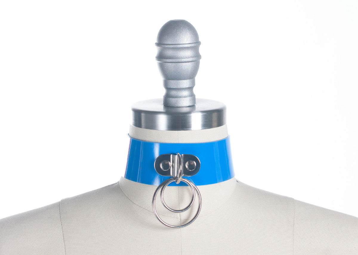 So Blue Choker Collar - opaque bright blue pvc collar choker - fetish fashion - clubkids festival 90s style - pvc vinyl - apatico - made in Seattle - Miss Angvik Model