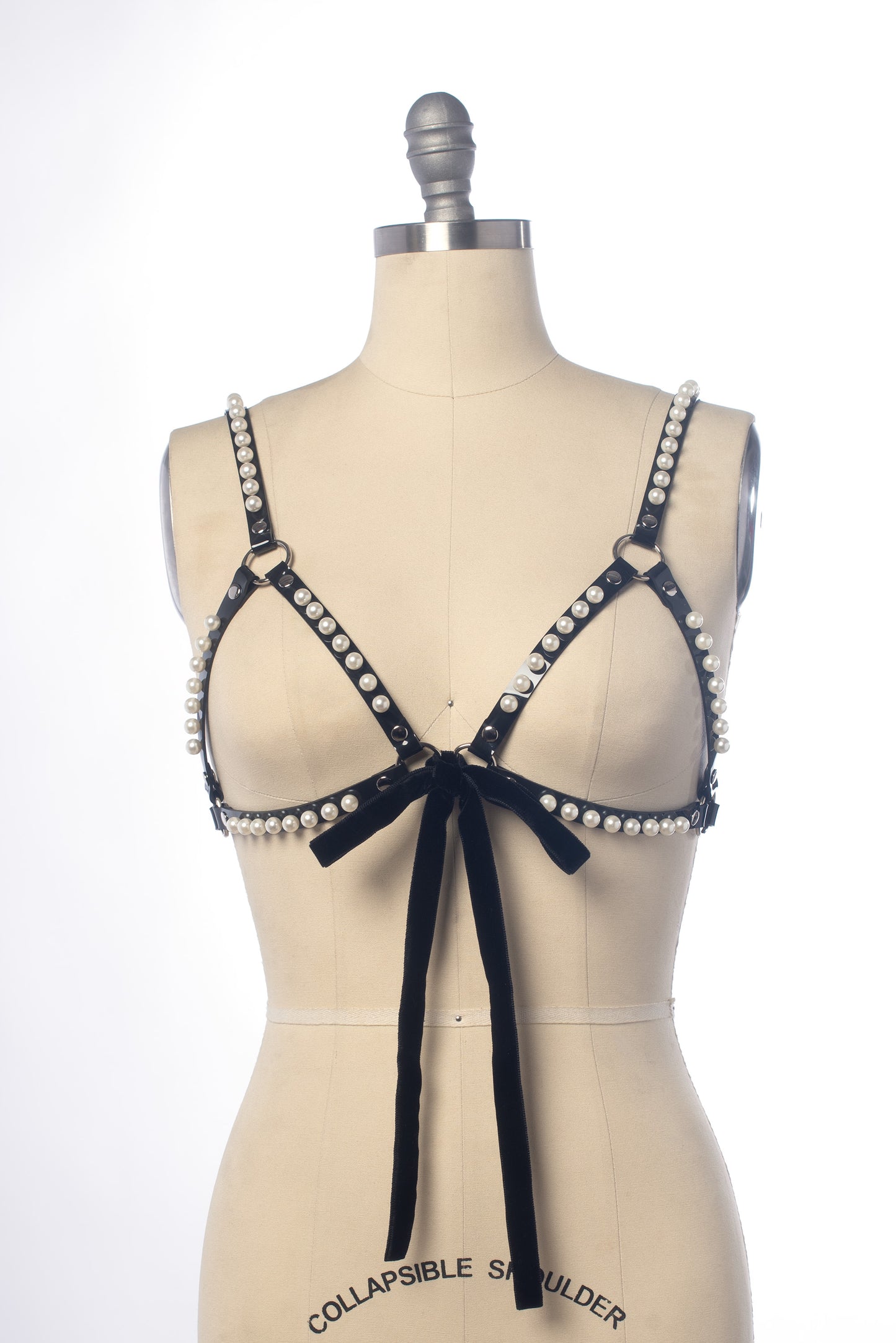 Amelia Pearl Velvet Ribbon Harness Cage Bra