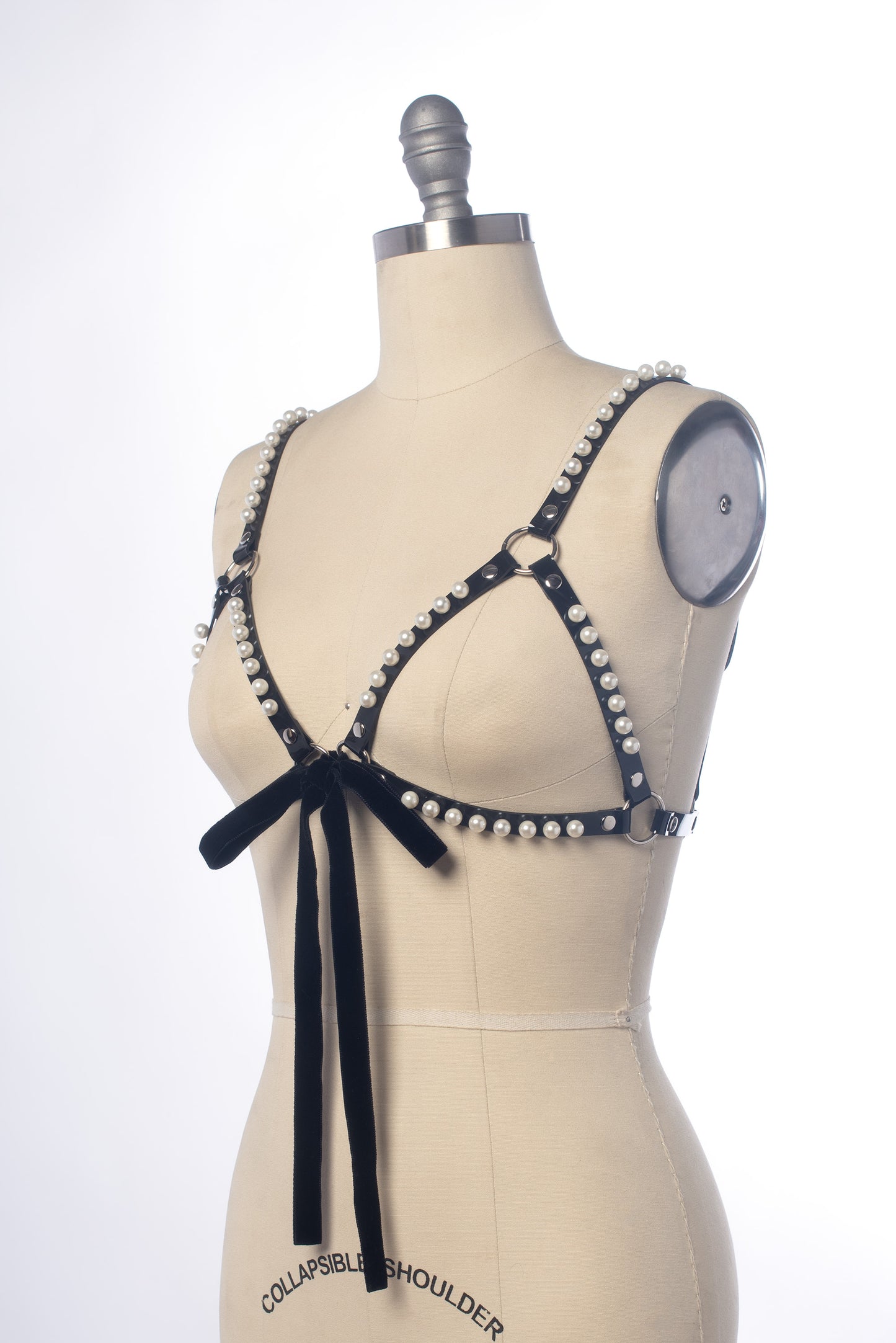 Amelia Pearl Velvet Ribbon Harness Cage Bra