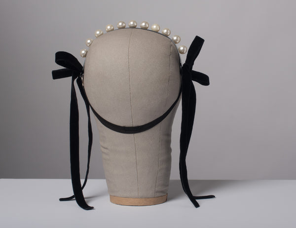 Amelia Pearl Velvet Ribbon Headpiece