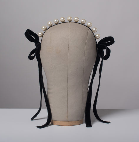 Amelia Pearl Velvet Ribbon Headpiece