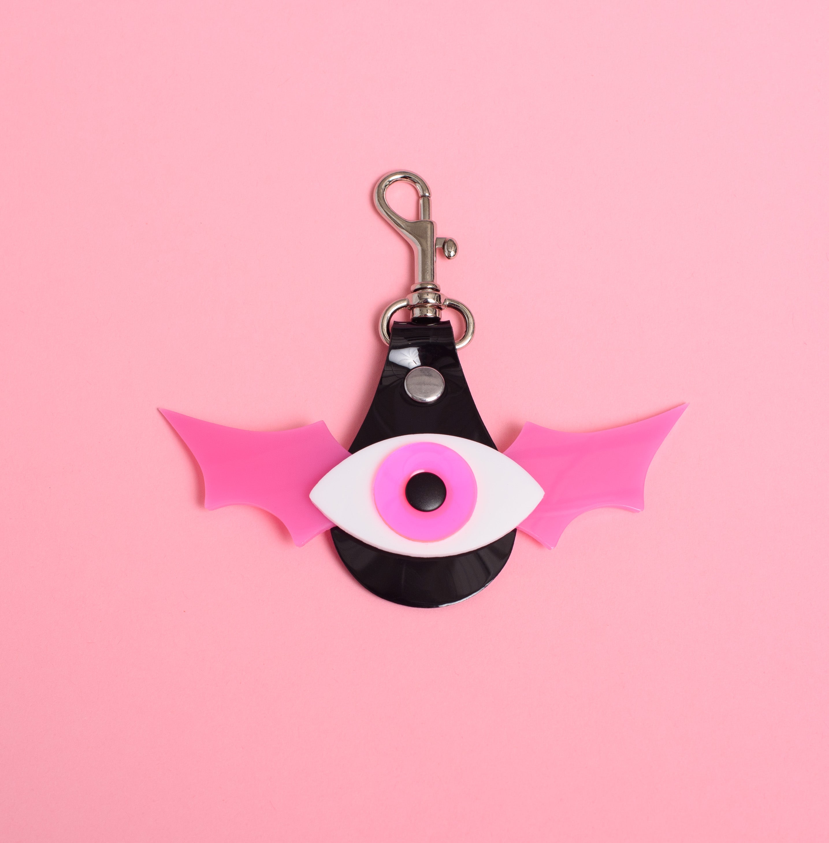 Invasive Python Bag Charm Apatico - Bat Eye Creature Bag Charm - Pink and Black - Riot Redux