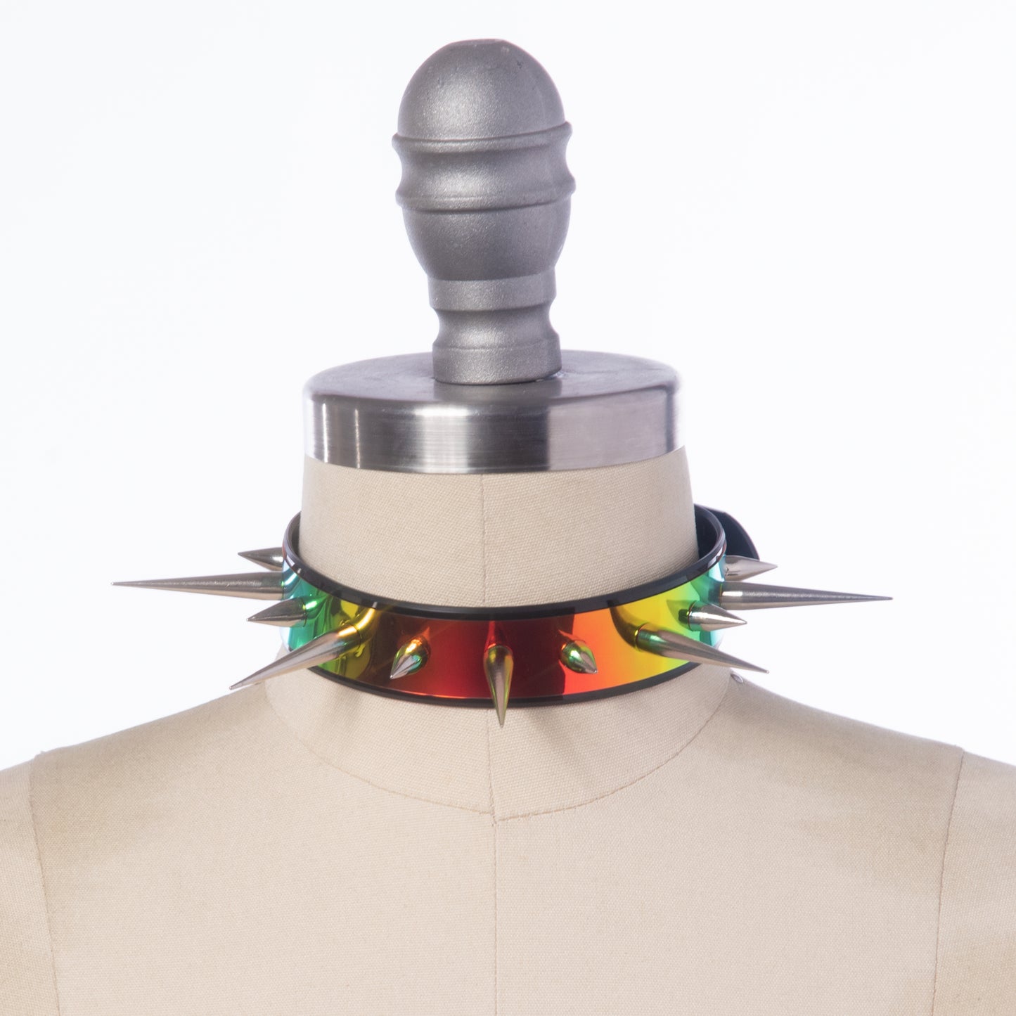 Black Rainbow Holographic Spike Choker Collar