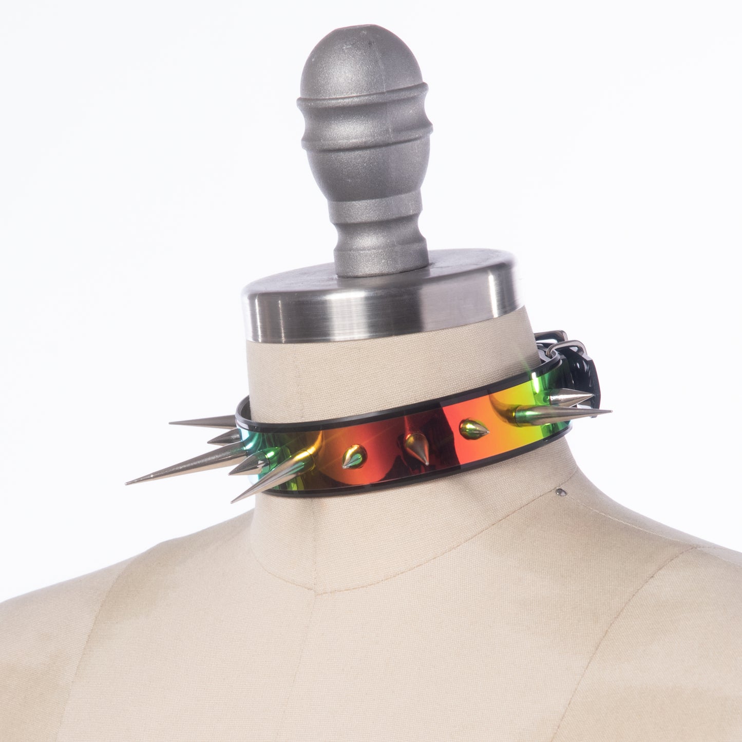 Black Rainbow Holographic Spike Choker Collar