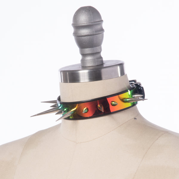 Black Rainbow Holographic Spike Choker Collar