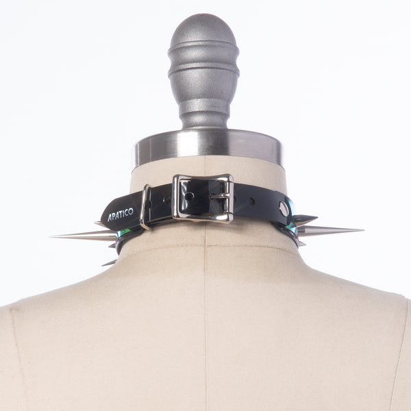 Black Rainbow Holographic Spike Choker Collar