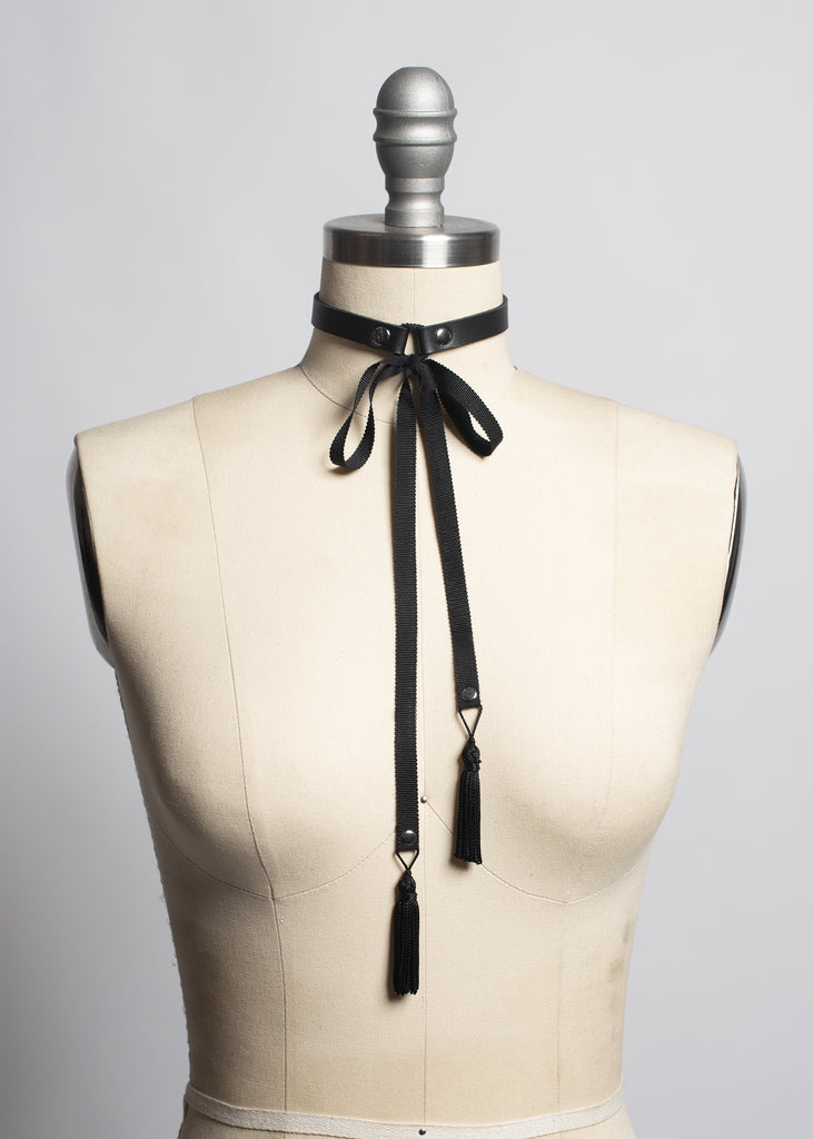 Apatico - Ribbon Tassel Choker Collar - Leather PVC - Gothic Doll