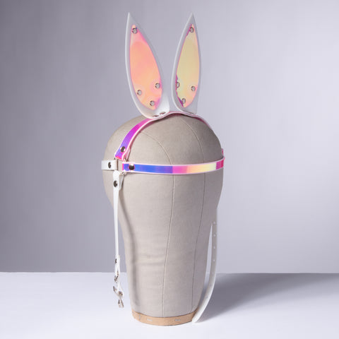 White Holographic Bunny Ears Headpiece