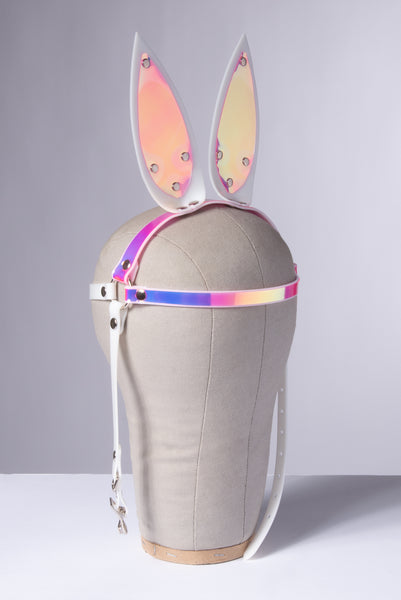 White Holographic Bunny Ears Headpiece