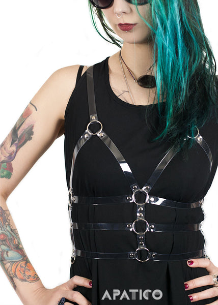 Cage Harness Top - Black PVc or leather - clear Pvc - Apatico - Gothic Harness bra crop top - fetish fashion bondage style