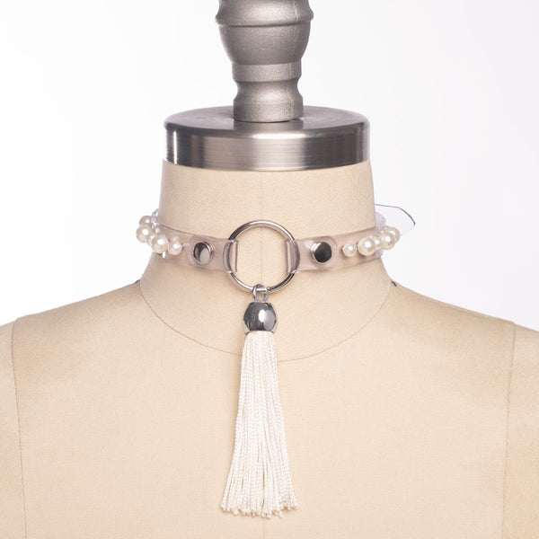 Pearl Tassel Choker Collar - Clear PVC - Ready to Ship