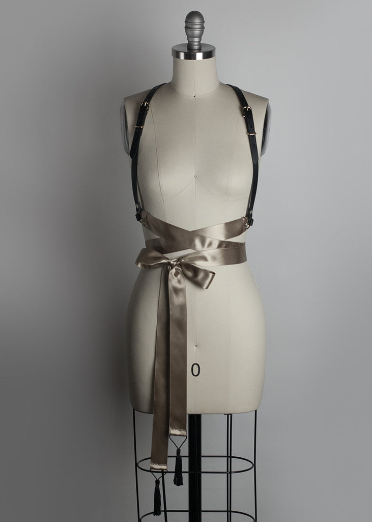 Apatico Leather Satin Ribbon Belt Contessa Harness Gothic