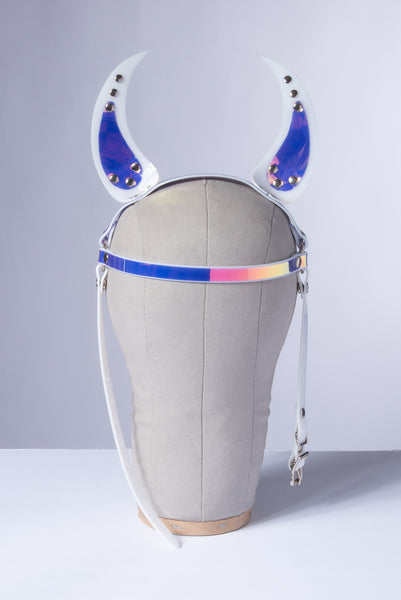 White Holographic Devil Horns Headpiece