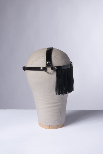 Obscuro Fringe Mask Harness Headpiece - Black Vegan Leather - Ready to Ship