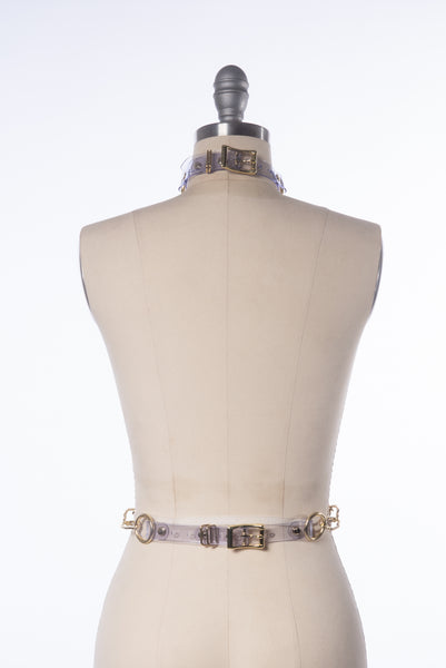 apatico chandelier chain harness - geometric art deco inspired brass body chain.