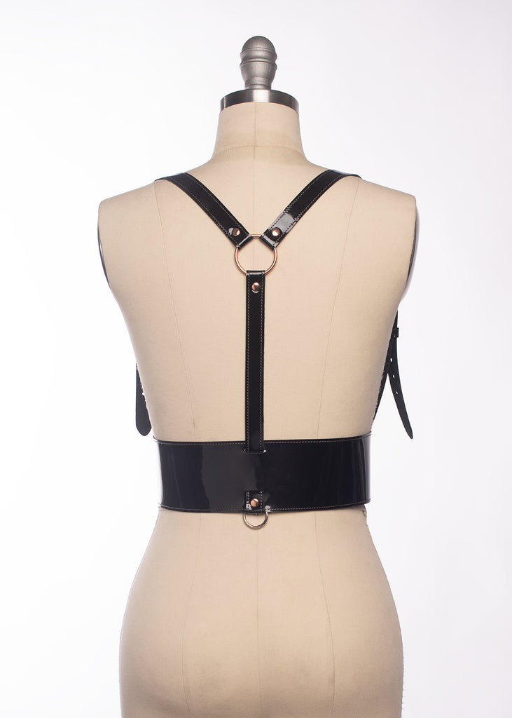 Apatico - Clarice Harness Black Patent Leather - Rose Gold Hardware