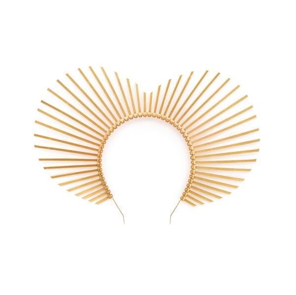 Heart shaped halo crown headpiece made out of gold zip ties by Apatico.