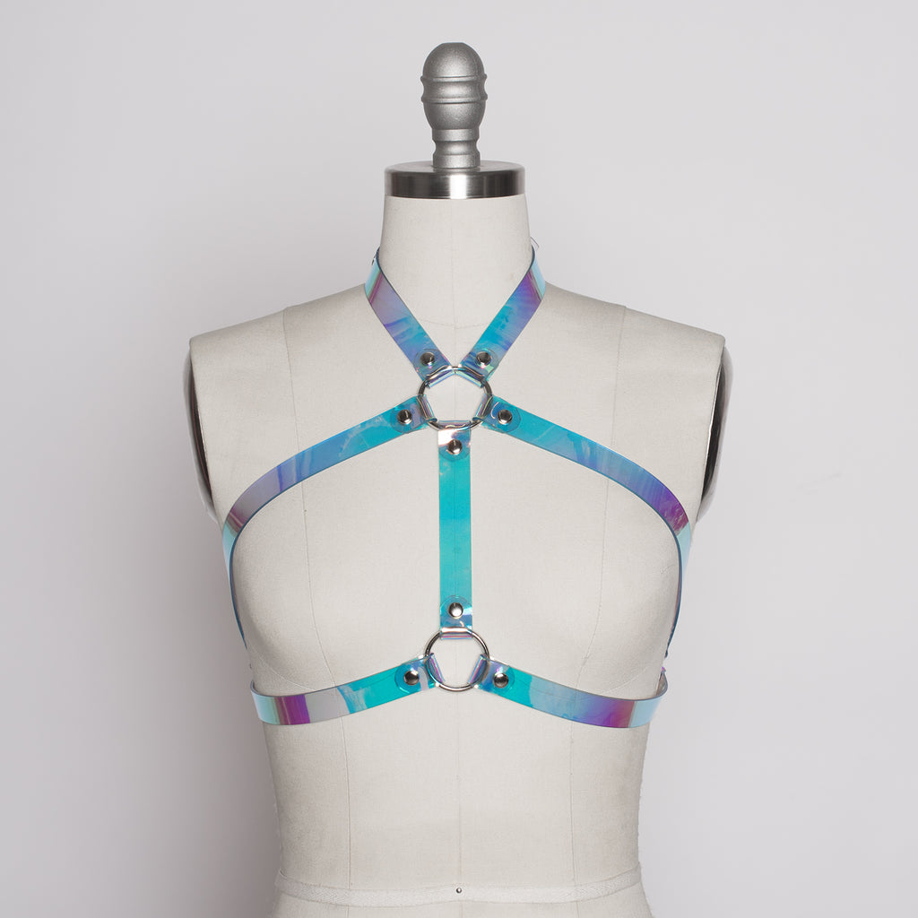 Apatico - Duality Harness Halter Bra Top - Holographic PVC