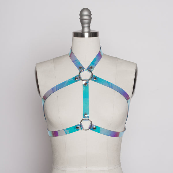 Apatico holographic harness bra top - Holographic pastelgoth - rainbow iridescent clear pvc 