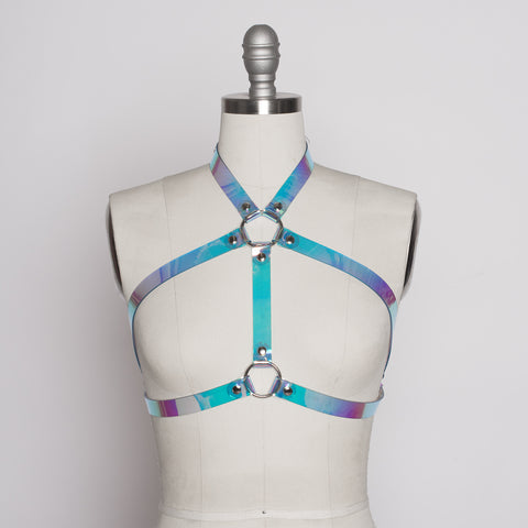 REFLECTIVE HARNESS BELT Iridescent Holographic Pvc Rainbow 