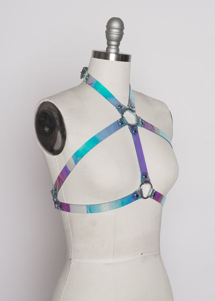 Apatico holographic harness bra top - Holographic pastelgoth - rainbow iridescent clear pvc - side 1