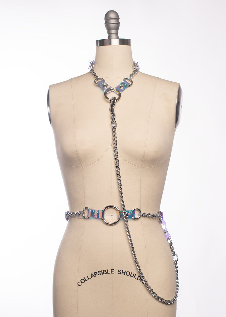 Apatico - Industrial Draped Chain Harness Belt - Holographic Clear PVC