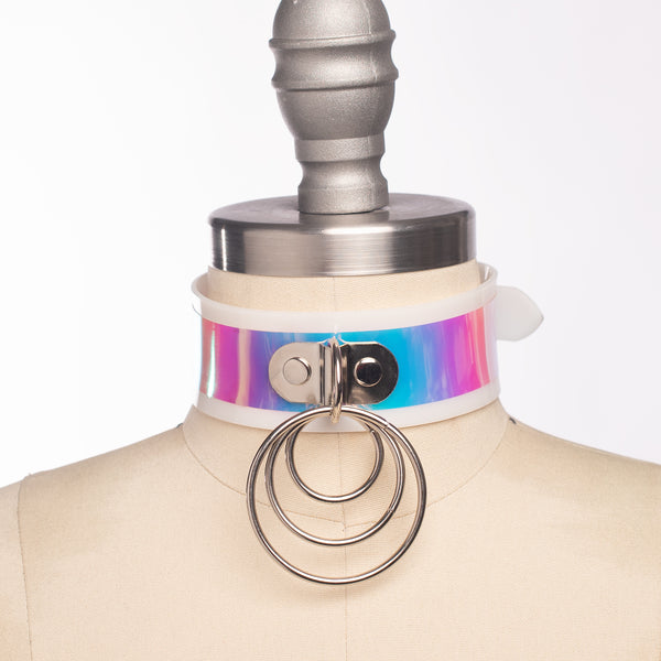 Pastel Rainbow Holographic O-Ring Choker Collar