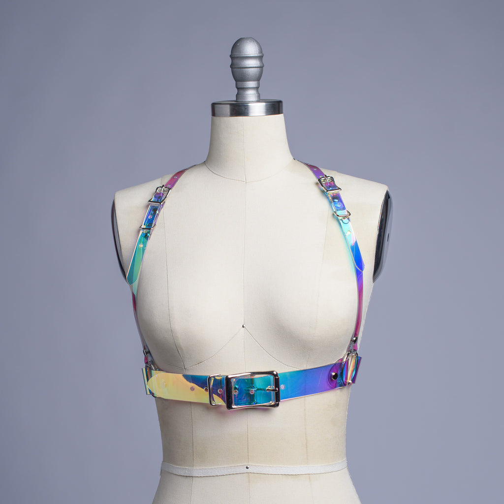 Apatico - Holographic Iridescent Clear Pvc Harness - Rainbow Hologram