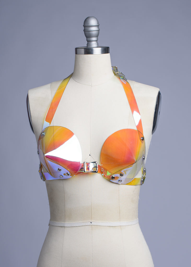 Apatico - Iridescent Bullet Bra Harness - Holographic Rainbow PVC