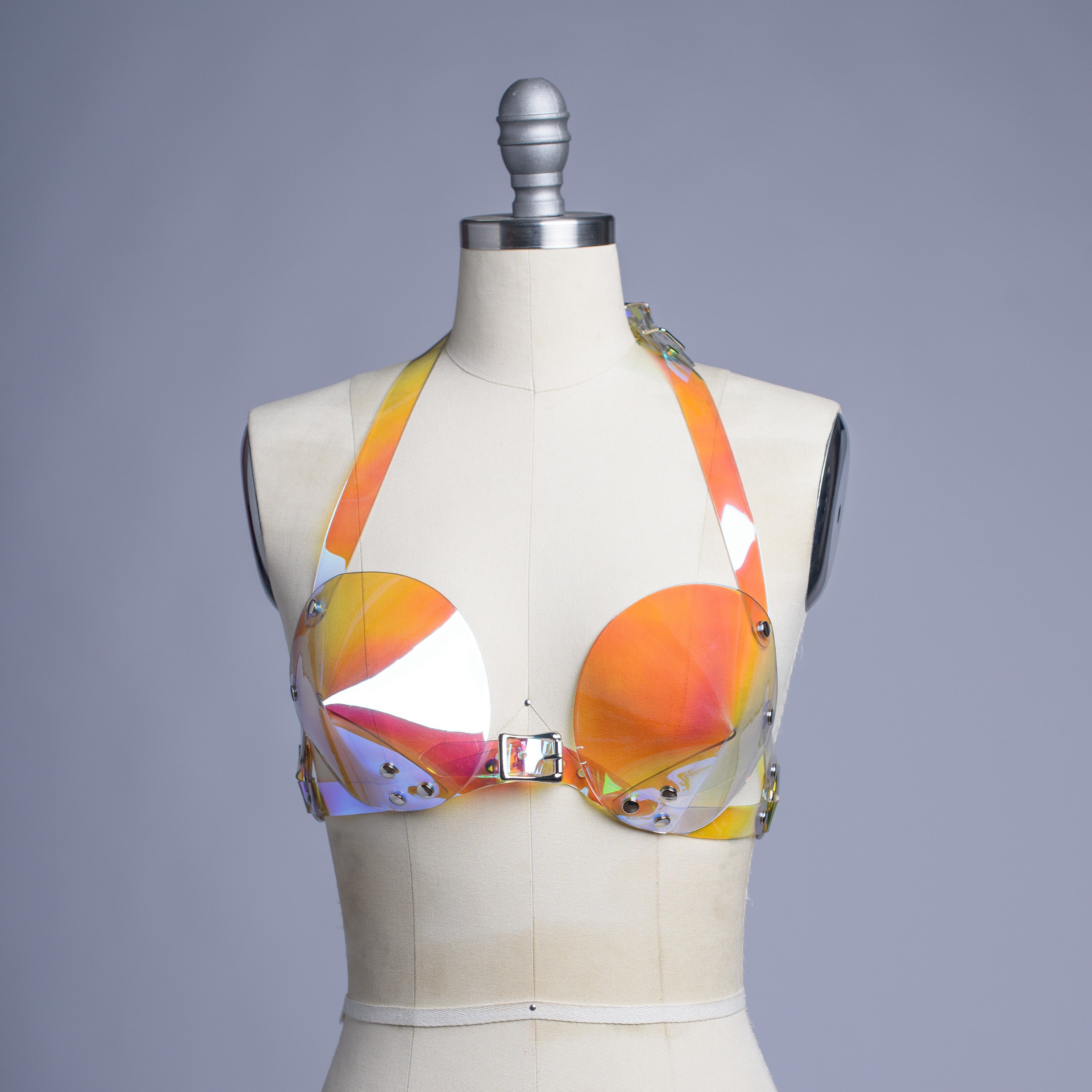Halogen Bra Apatico - Iridescent Bullet Bra Harness - Holographic Rainbow PVC