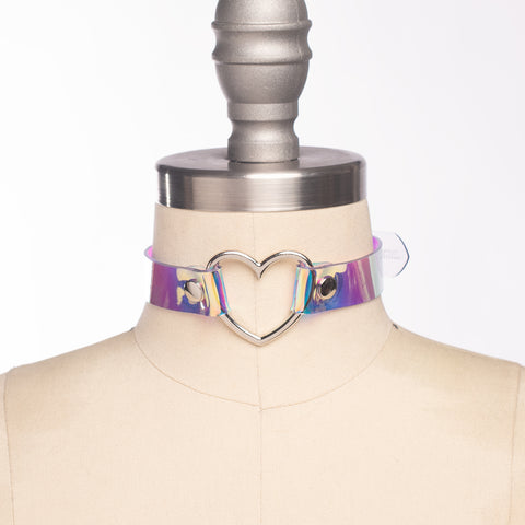 Holographic Heart Ring Choker Collar