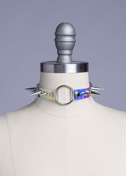 Iridescent Spiked O Ring Choker Collar