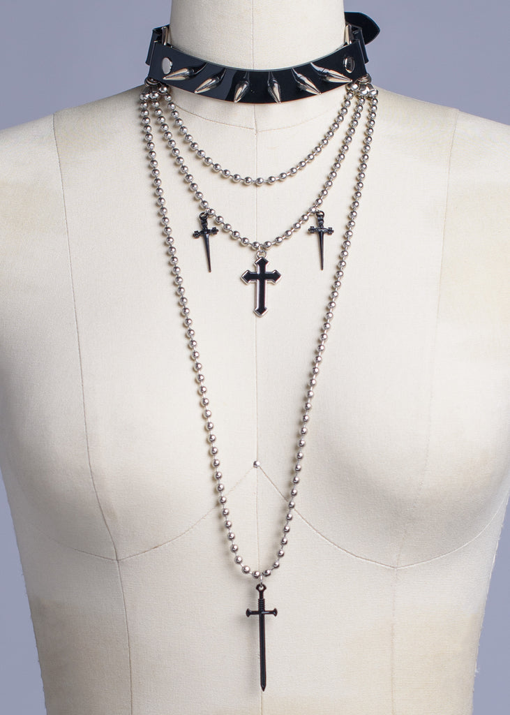 Gothic Layered Chain Cross and Padlock Necklace – ROCK 'N DOLL
