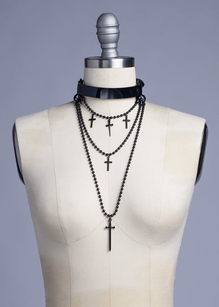 Widow Layered Choker Necklace - Black PVC - Ready to Ship