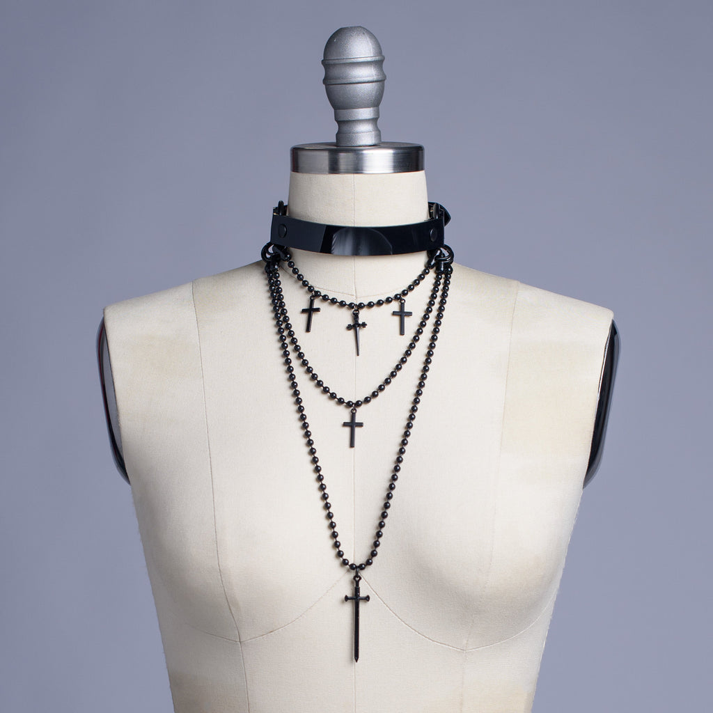 Widow Layered Choker Necklace - Black PVC - Ready to Ship