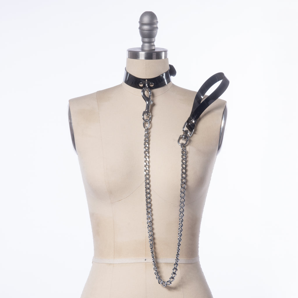 Apatico - Chain Leash & Collar Set - Gothic - Black PVC - Leather