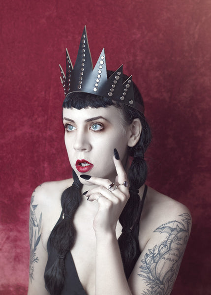 Bianca Crown - Apatico - Spiked Studded Leather Crown - Clear Pvc - Gothic Evil Queen Headpiece - Dramatic Tiara Headdress.