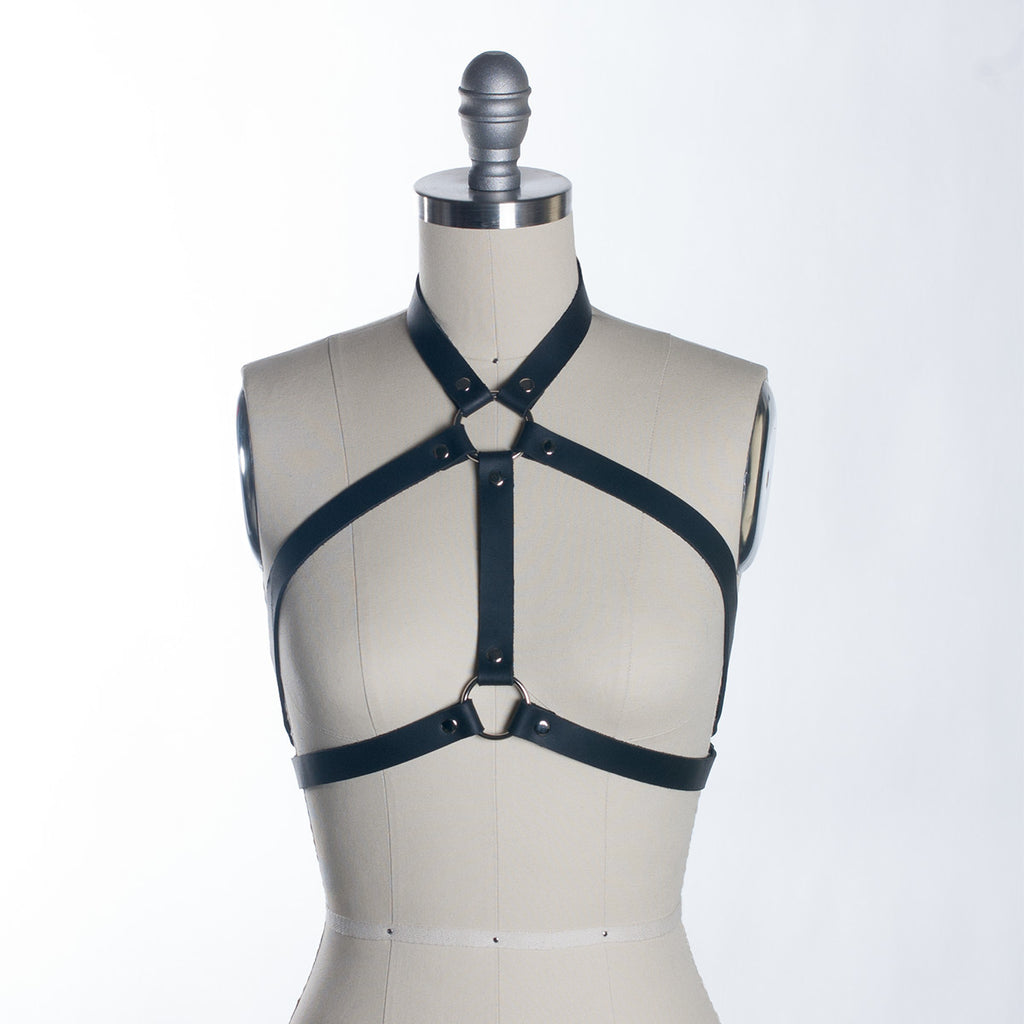 Apatico - Duality Harness Halter Bra Top - Black Leather - Clear PVC